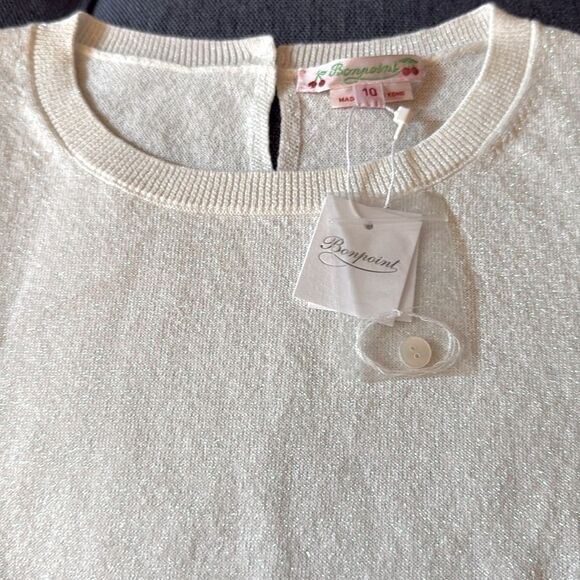 NWT Bonpoint Girls Pullover Short Sleeve Sweater. White with Iridescent Sheen. - Picture 2 of 11